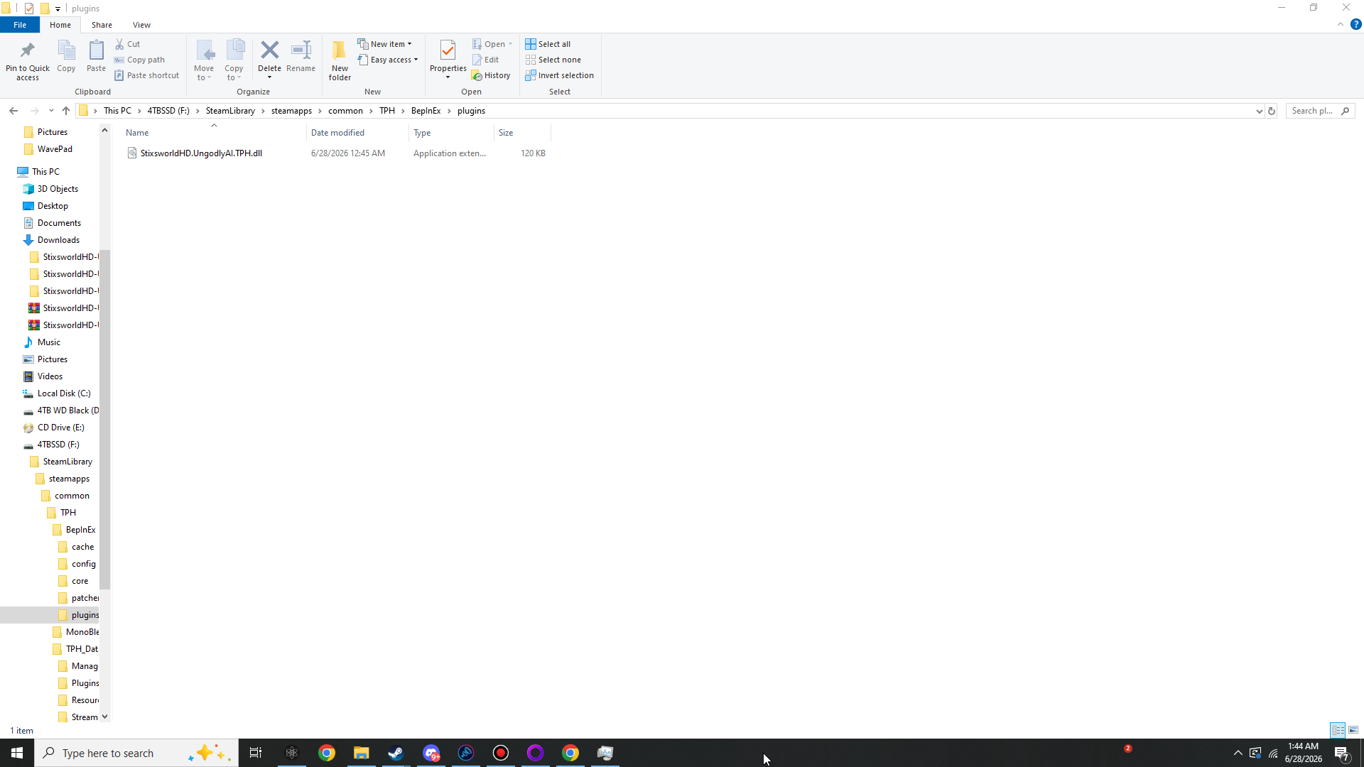 plugins folder containing StixsworldHD.UngodlyAI.TPH.dll